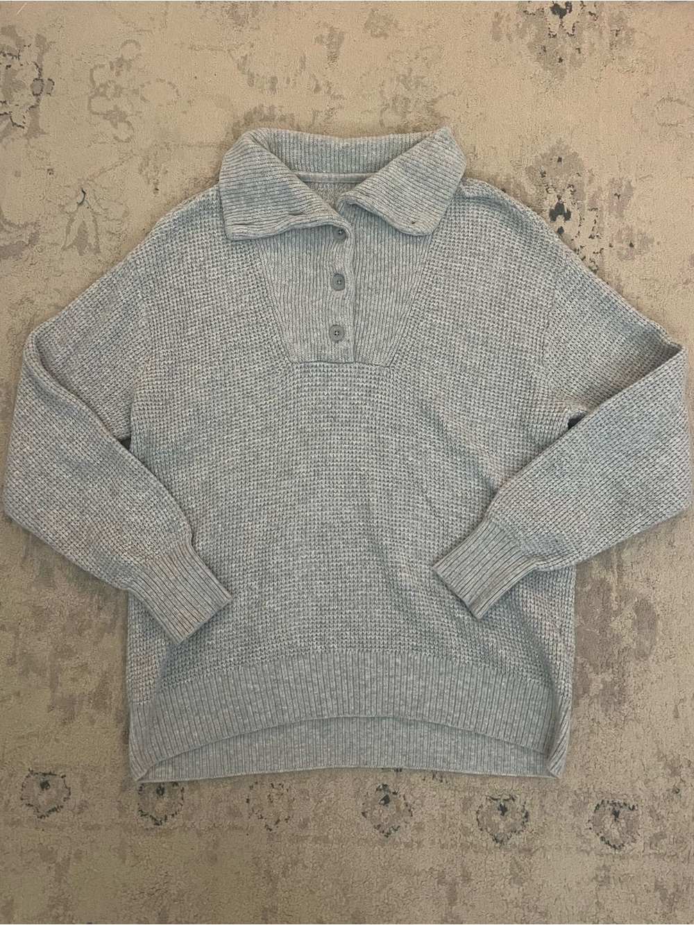aerie Grey Button-Front Collar Pullover Sweater